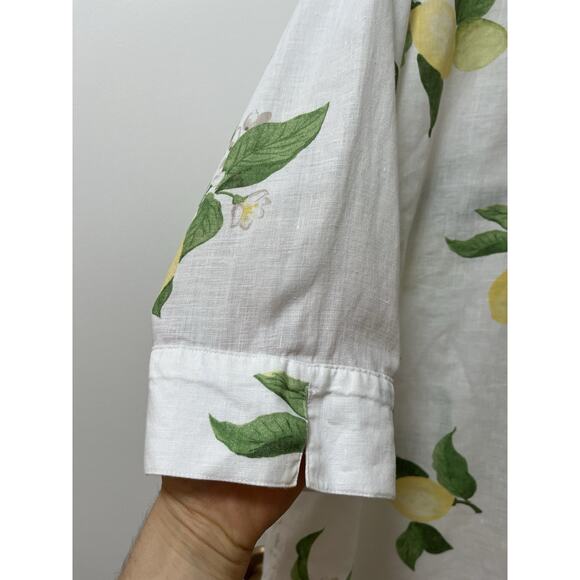 Chicos Womens 100% Linen 3/4 Sleeve Lemon Button Top Size XL White Beach Coastal - Picture 5 of 7